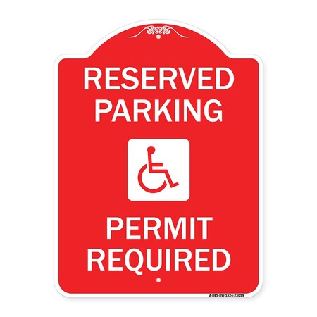 Signmission Reserved Parking Permit Required W/ Graphic, Red & White Aluminum Sign, 18" x 24", RW-1824-23059 A-DES-RW-1824-23059